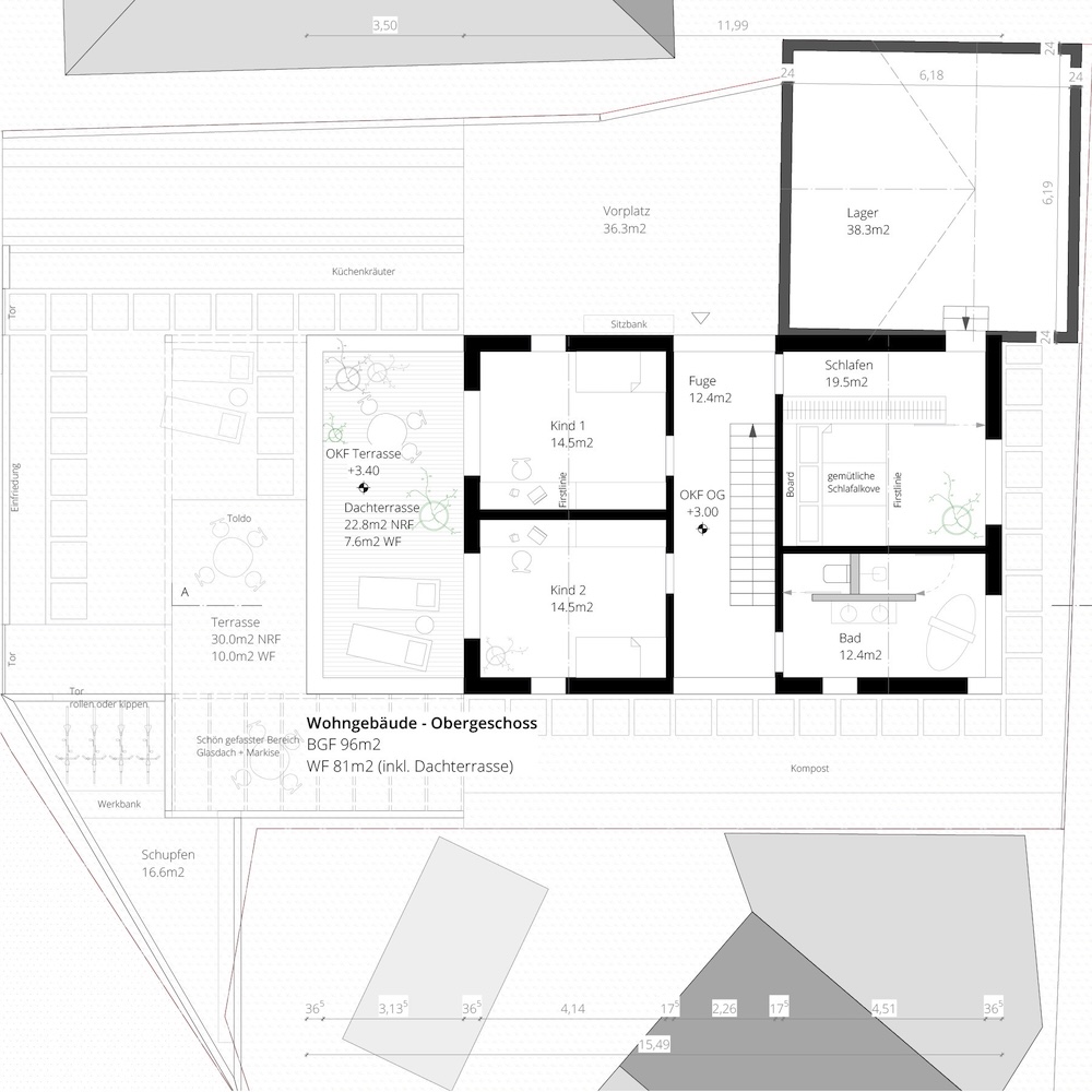 Entwurf B – Grundriss Obergeschoss